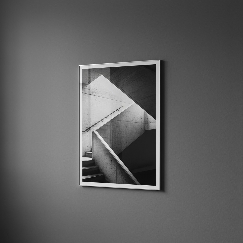 Le tableau montre une image en noir et blanc représentant un escalier interne monumenta relie.